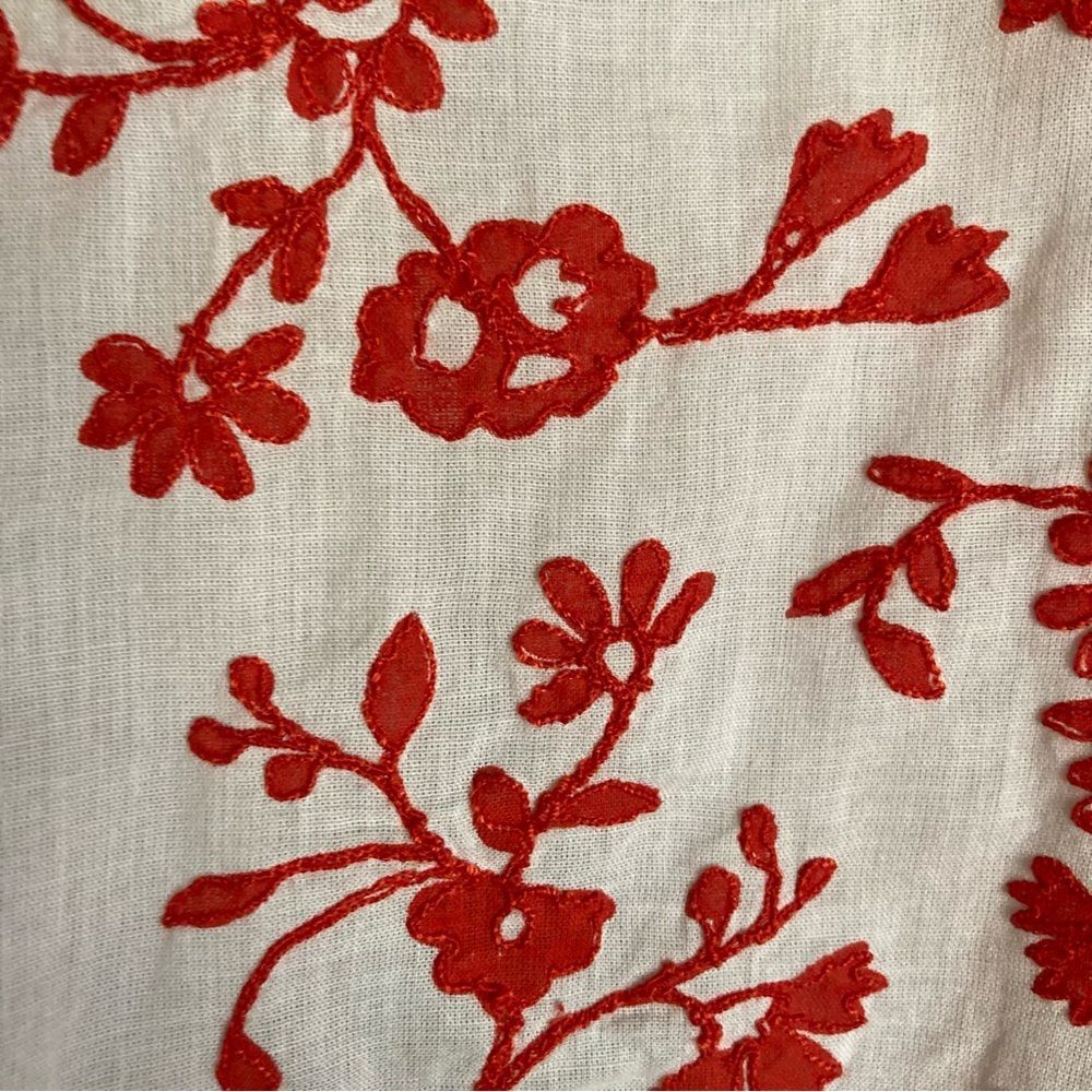 NEW FARM Rio Off-White with Red Embroidered Long Sleeve Blouse Cotton Size XXS - Picture 11 of 16